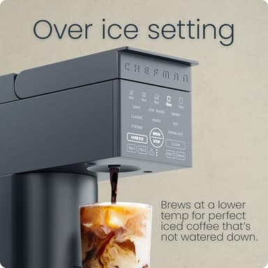 Chefman Caffeinator Single Serve Coffee Maker, K-Cup & Grounds, Programmable Drip Coffee Machine with Brew Strength Settings, Iced Coffee Function, 48 oz. Removable Water Reservoir - Midnight - Image 8