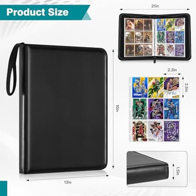 Xrunmix Trading Card Binder, 900 Pockets Card Sleeves with Zipper Card Display, Double Sided Pocket Sports Card Holder, Carry Case for Sports/Game Card(Black) (900 Pockets) - Image 2