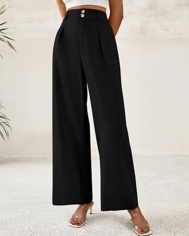 BTFBM Women Wide Leg Dress Pants 2025 High Waisted Button Pleated Business Casual Trousers Office Work Palazzo Pants(Black, Medium) - Image 2