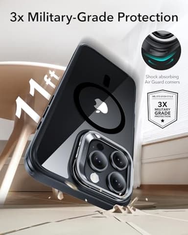 ESR for iPhone 16 Pro Max Case, Compatible with MagSafe, Military-Grade Protective Case, Built-in Stash Stand Phone Case, Scratch-Resistant Back Cover, Classic Series, Clear Black - Image 8
