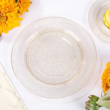 WDF 200PCS Gold Plastic Plates - Gold Glitter Plastic Plates - Heavy Duty Gold Glitter Disposable Plates - Include 100 Dinner Plates 10" and 100 Dessert Plate 7" for Parties/Wedding - Image 5