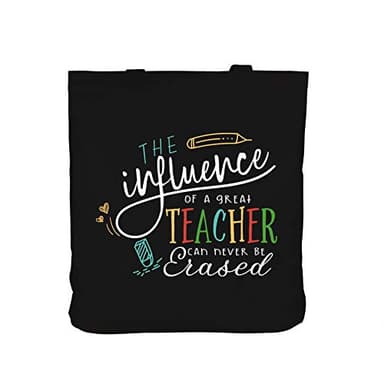 ELEGANTPARK Teacher Gifts for Women Teacher Bag for Appreciation Week Retirement Valentines Day Birthday Graduation Christmas Thank You Black Cotton Canvas Tote Shoulder Bag with Interior Pocket - Image 2