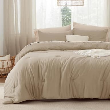 Bedsure Queen Size Comforter Set, Khaki Soft Prewashed Bedding for All Seasons, 3 Pieces GentleSoft™ Warm Down Alternative Bed Set, 1 Lightweight Comforter (90"x90") and 2 Pillowcases (20"x26") - Image 2