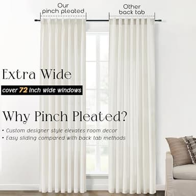 SHINELAND Pinch Pleated Linen Curtains 96 Inch Long 2 Panel Set for Living Room,Sheer Light Filtering Cream Cortinas Elegantes para Sala Modernas 2025 Floor to Ceiling Length Curtains - Image 4