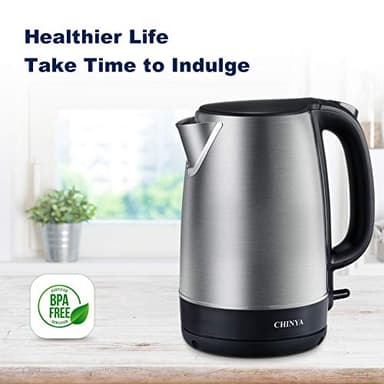CHINYA Electric Kettle, 1.7 Liter Stainless Steel Tea Kettle with Blue LED Light, Fast Heating Countertop Tea Maker Hot Water Boiler with Auto Shut-Off & Boil Dry Protection, Black - Image 2