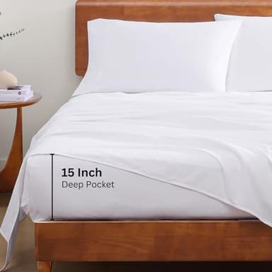 LANE LINEN Eco Friendly 100% Organic Cotton Queen Sheet Set, Soft & Comfy Fully Elasticized 15" Deep Pocket Bed Sheets, Low Pill Naturally Cooling Machine Wash Sábanas Queen- White Bed Sheets - Image 5