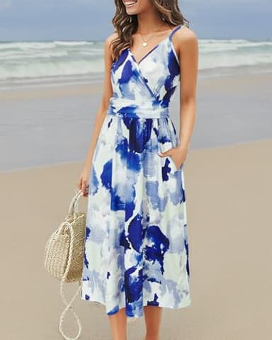 OUGES Women's Summer Spaghetti Strap V-Neck Floral Midi Party Dress with Pockets(FloralS-452,M) - Image 7