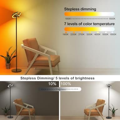 EPABINA Floor Lamp for Living Room, 75.5 Inch Tall Standing Lamp for Bedroom with 2 312° Rotatable Ring Lights, 36W Bright Stepless Dimmable LED Floor Light with Remote Control for Office Dining Room - Image 6