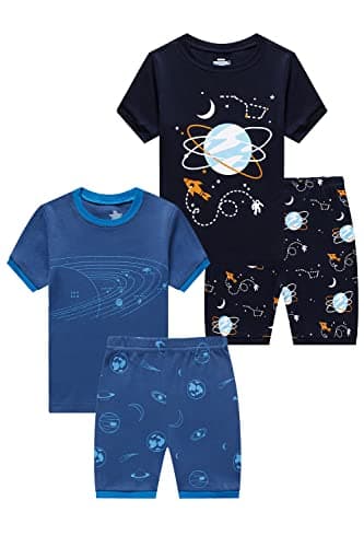 Family Feeling 4 Piece Little Boys Space Pajamas Short sleeve 100% Cotton Kid Pjs 6 - Image 1
