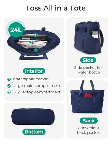 BAGSMART Tote Bag for Women with Zipper, Gym Tote with Compartments, Laptop Work Tote Nurse Dance Yoga Bag for Sport, Travel - Image 3