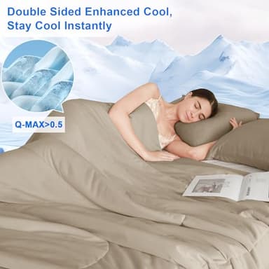 PHF Cooling Comforter Set Queen Size, 3PCS Soft Breathable Lightweight Summer Bedding for Hot Sleepers, Silk Smooth Double-Side Cooling Bed Set with 1 Comforter and 2 Pillowcases, Simple Taupe - Image 3