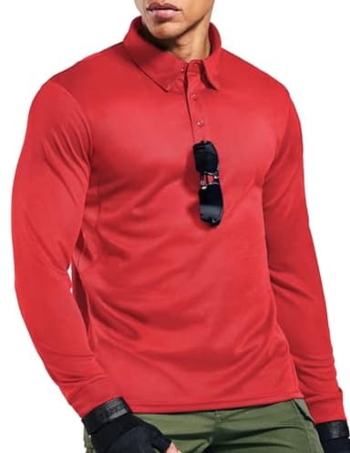 MIER Men's Outdoor Performance Tactical Polo Shirts Long and Short Sleeve, Moisture-Wicking, Red, Large - Image 1