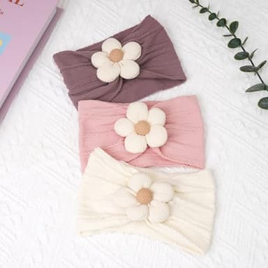 CÉLLOT Baby Flower Headbands Baby Girls Nylon Headbands Baby Essentials Stretchy Hairbands Handmade Hair Accessories for Newborn Infant Toddlers Kids (Pink,Cameo,Salmon) - Image 7