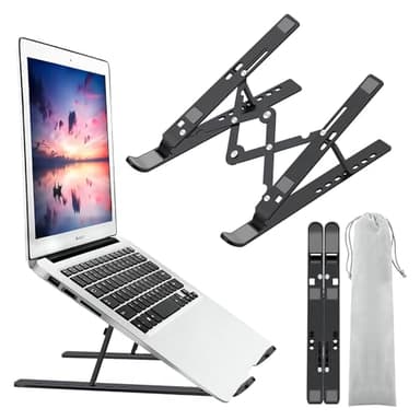 Laptop Stand for Desk, Ergonomic Design Adjustable Aluminum Foldable Portable Computer Stand, Compatible with MacBook Air Pro, HP, Lenovo, Dell, More 10-15.6”Inch and Tablets (Black) - Image 1