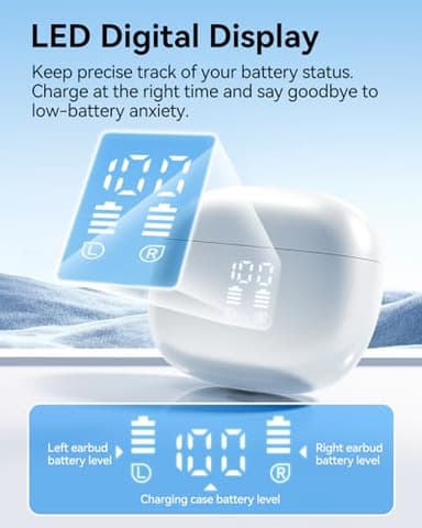 HUIFU Wireless Earbuds, Bluetooth 5.3 Ear Buds, Headphones with Clear Stereo Sound, 40H Playtime with LED Digital Display, IPX7 Waterproof Earphones Built-in Mic for Phone Tablet Sports Workout - Image 7
