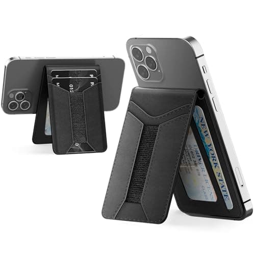 Padike for Magsafe Wallet, Magnetic Phone Wallet with Elastic Band for Extra Card Storage, Magnetic Card Holder with Adjustable Kickstand (Black) - Image 1