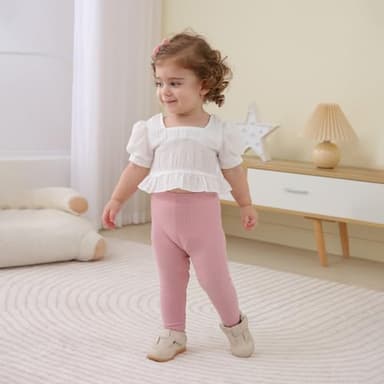 DREAM BUS 5 Pack Toddler Girl Pants Baby Girl Solid Ribbed Pants Toddler Girls Bottoms Leggings Newborn Cotton Jogger - Image 3