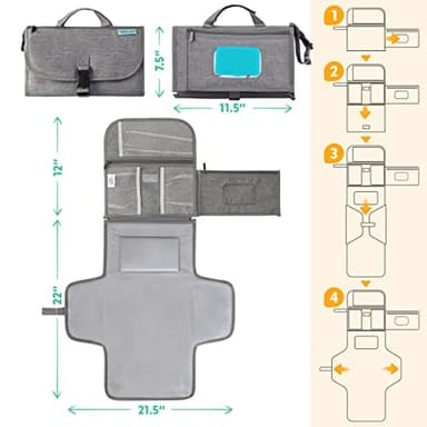 Kopi Baby Portable Diaper Changing Pad - Baby Diaper Changer Travel Bag with Wipes Pocket, Smart Design Portable Changing Mat, Infant Travel Station Kit, Gift for Newborn Girl & Boy - Grey, Premium - Image 5