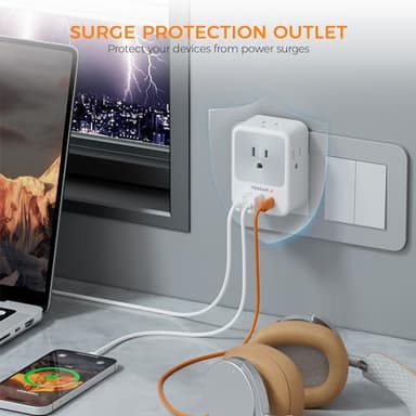 Surge Protector Wall Outlet Extender, TESSAN Multi Plug Outlet Splitter with 3 USB Charging Blocks(1 USB C), Multi Plug Wall Charger for Home, Office, School, College Dorm Essentials - Image 3