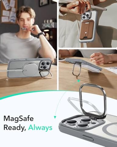 ESR for iPhone 16 Pro Max Case, Compatible with, Military-Grade Protective Case, Built-in Stash Stand Phone Case, Scratch-Resistant Back Cover, Classic Series, Clear Grey - Image 5