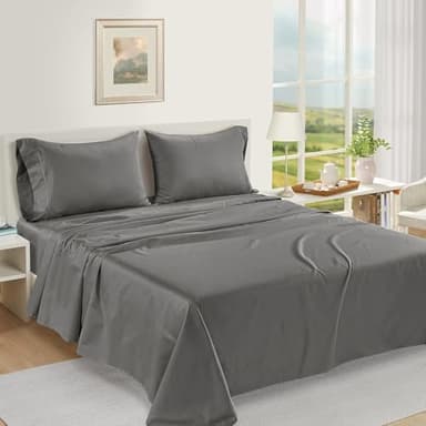 LANE LINEN 100% Egyptian Cotton Queen Sheet Set – Soft & Comfy, No Pill, Fade Resistant, Oeko-Tex Certified, Sustainably Produced, 16" Extra Deep Pocket Bed Sheets – Charcoal - Image 2