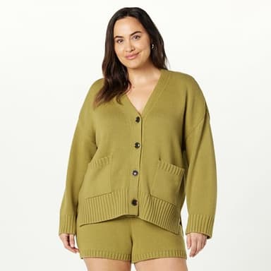 The Drop Women's Brigitte Cotton Blend Chunky Cardigan, Olive Oil, M - Image 5