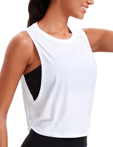 CRZ YOGA Pima Cotton Cropped Workout Tank Tops for Women - Sleeveless Sports Athletic Yoga Running Gym Crop Shirts Deep Armhole-White Medium - Image 1