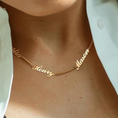 Personalized Name Necklace with Curb Chain, 18K Gold Plated Handmade Custom Family Choker Customized Child Nameplate Necklace Mother's Day Jewelry Gift for Mom, Wife (3 Names Necklace) - Image 2