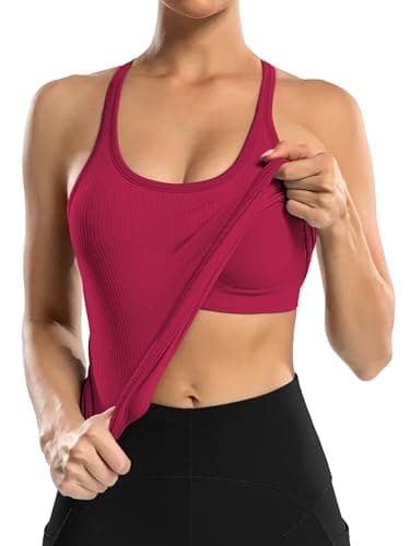 ATTRACO Womens Running Tank Tops Sleeveless Yoga Tank Padded Athletic Top Muscle Tank Red L - Image 3