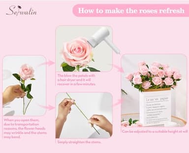 Serwalin 30pcs Artificial Roses Flowers, Pink Roses with Long Stems Realistic Fake Silk Roses Flowers for Wedding Bridal Bouquet Centerpieces Party Home Decor - Image 8