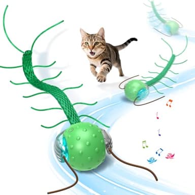 Giociv Interactive Cat Toys for Bored Cats, with Chirping, Centipede Motion Wake-up Super Motor Cat Ball on Rug - Image 1