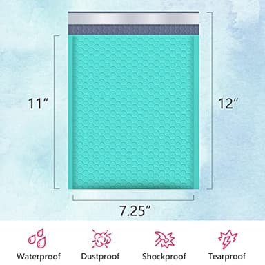 UCGOU Bubble Mailers 7.25x12 Inch Teal 25 Pack Usable Size 7.25x11 Padded Envelopes Small Business Opaque Packaging Self Seal Waterproof Boutique Bulk Shipping Bags for Jewelry Makeup Supplies #1 - Image 2