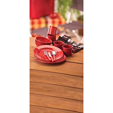 Coleman 24-Piece Enamel Dinnerware Set for Outdoor Dining, Dishwasher Safe, Full Dinnerware & Flatware Set for 4 People - Image 2