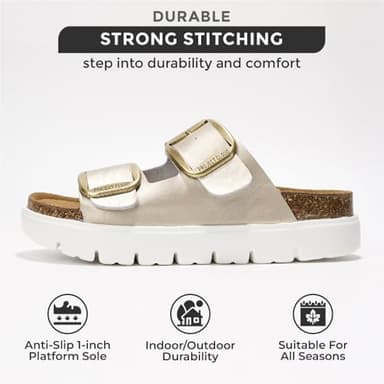 Project Cloud Genuine Leather Platform Sandals Women Footwear - Wedge Chunky Sandals Womens sandals with Memory Foam Insole and Cork Footbed (GREECECHUNKY,LIGD, 9) - Image 3