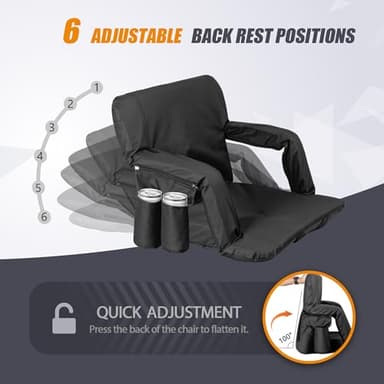 Nova Microdermabrasion 20.5"/25" Wide Stadium Seat for Bleachers w/Back Support Padded Cushion Portable Reclining Bleacher Seats Camping Stadium Chair Waterproof - Image 5