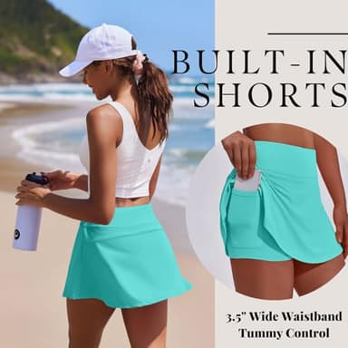 PINSPARK Pleated Tennis Skirt with Pockets Athletic Skort Women for Golf Pickleball Workout Tummy Control,Turquoise Medium - Image 4