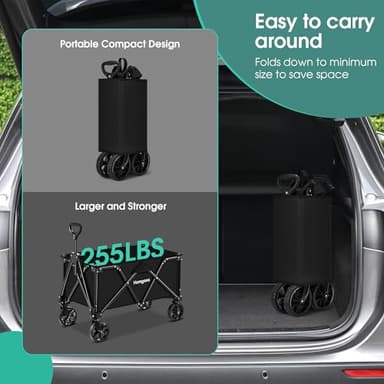 Homgava Collapsible Folding Wagon Heavy Duty,Foldable Utility Cart with Wheels,Large Capacity,for Grocery Outdoor Camping Beach Gardening Shopping Fishing Black - Image 4