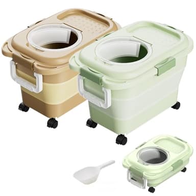 SEWIU Dog Food Storage Container 2PCS*18LB,Collapsible Dog Food Container with Travel Silicone Bowl and Scoop for Dog/Cat/Bird Food/Cat litter,Keep Dry Food Fresh,Easy to Move.(Green+Brown) - Image 7