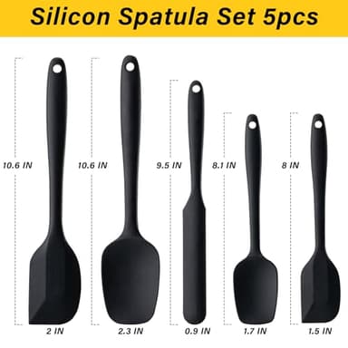 Silicone Spatula Set, 5 Piece Food Grade Rubber Spatulas for Baking, Cooking, and Mixing High Heat Resistant Non Stick Dishwasher Safe BPA-Free (Black) - Image 2