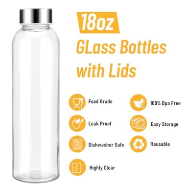 Sursip [10 Pack] 18 oz Glass Water Bottles with Lids, Juice Bottles, Clear glass juice bottle for juicing, Eco-Friendly Reusable Glass Juicing Bottles with Stainless Steel Lid, BPA Free,Leak-Proof - Image 5