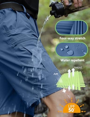Shallowlulu Mens Cargo Hiking Shorts Water Resistant Quick Dry Lightweight Breathable Tactical Shorts with Nylon Belt(Pitch Blue 32W/10L) - Image 3