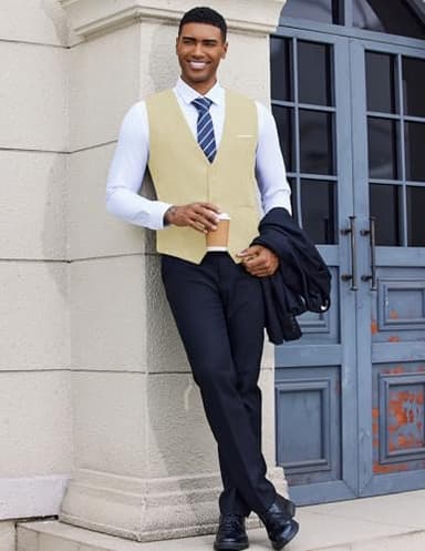 COOFANDY Men's Suit Vest Lightweight Formal Dress Waistcoats Wedding Prom Party Dinner Dress Vest for Man - Image 4