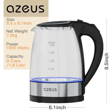 Azeus 1.8L Electric Kettle CX-817 - Fast Boil, Auto Shut-Off, Boil-Dry Protection, 360° Swivel Base - Stainless Steel Water Boiler for Tea, Coffee, and Hot Water - Image 2
