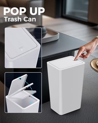 Gaxuzewc 4 Gallons Bathroom Trash Can with Lid, 3 Pack 15 Liters Slim Garbage Can with Pop Up Lid, Small Waste Basket Trash Bin for Bathroom Bedroom Kitchen Laundry Office and Under Desk Sink (White) - Image 5