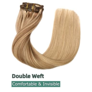 VINBAO Clip in Hair Extensions Human Remy Hair 20 Inch 6pcs 120g Balayage Light Brown to Caramel Blonde Hair Extensions Clip in Human Hair Extension(#10/16/16,20'') - Image 4