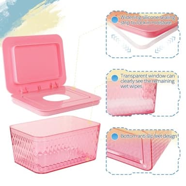 Whiidoom Wipes Dispenser, One-Handed Operation Wipe Holder for Baby & Adult, Seal-Designed Wipes Container for Bathroom Keep Diaper Wipes Fresh (Pink) - Image 3