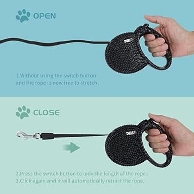 eing Retractable Dog Leash, Pet Walking Leash with Anti-Slip Handle, Strong Nylon Tape, 360°Tangle-Free, Suitable for Small Medium Dog Cat, Gift Waste Bags Dispenser Included,10 ft, Black - Image 4