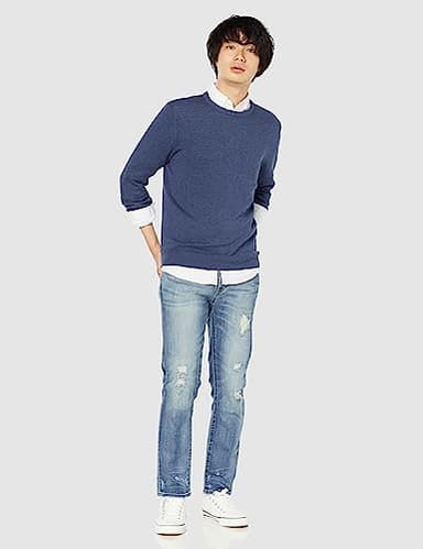 Amazon Essentials Men's Long-Sleeve Crewneck Sweater, 100% Cotton, Big & Tall Options Available, Blue Heather, X-Large - Image 2