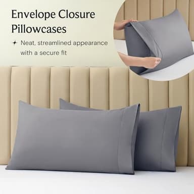 LuxClub 4 PC King Size Sheet Set Deep Pockets Wrinkle Free Cooling Bed Sheets Machine Washable Hotel Bedding Silky Soft - Light Grey King - Image 7