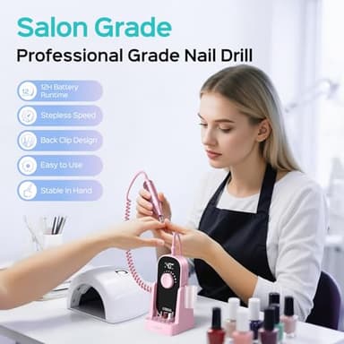 COSLUS Professional Rechargeable Electric Nail Drill 40000 RPM, Portable Nail File with Storage Stand for Acrylic Gel Polishing Removing - Easy to Use for Women, Manicure at Home DIY or Salon, Pink - Image 5